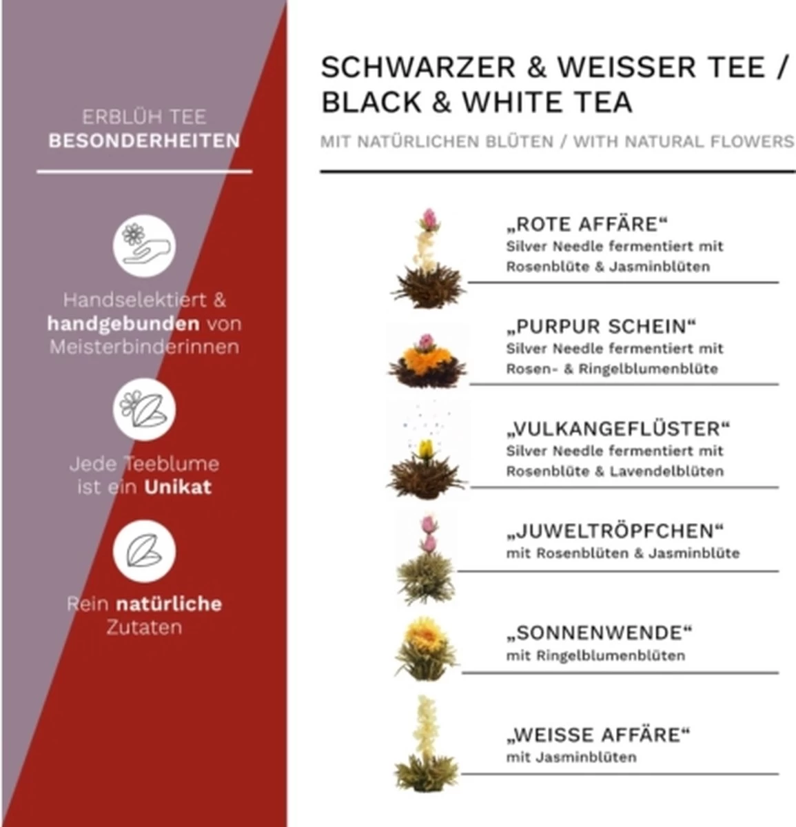 Creano Theebloemen Geschenkset Kadoverpakking Theebloemen En Glazen Theekan - Witte Theebloemen En Zwarte Theebloemen (6 Stuks) - Afbeelding 10