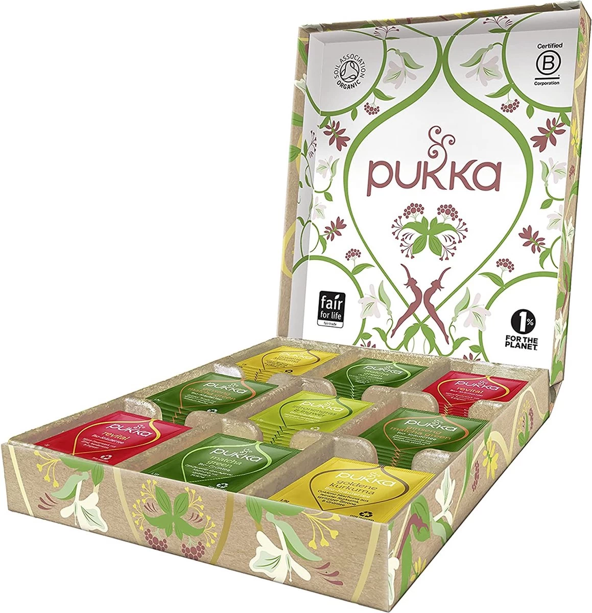 Pukka Active Kruidenthee Geschenkdoos - 5 Blends Biologische Kruidenthee, Ook Leuk Als Verjaardagscadeau - 45 Zakjes - Theedoos - GB-BIO-05