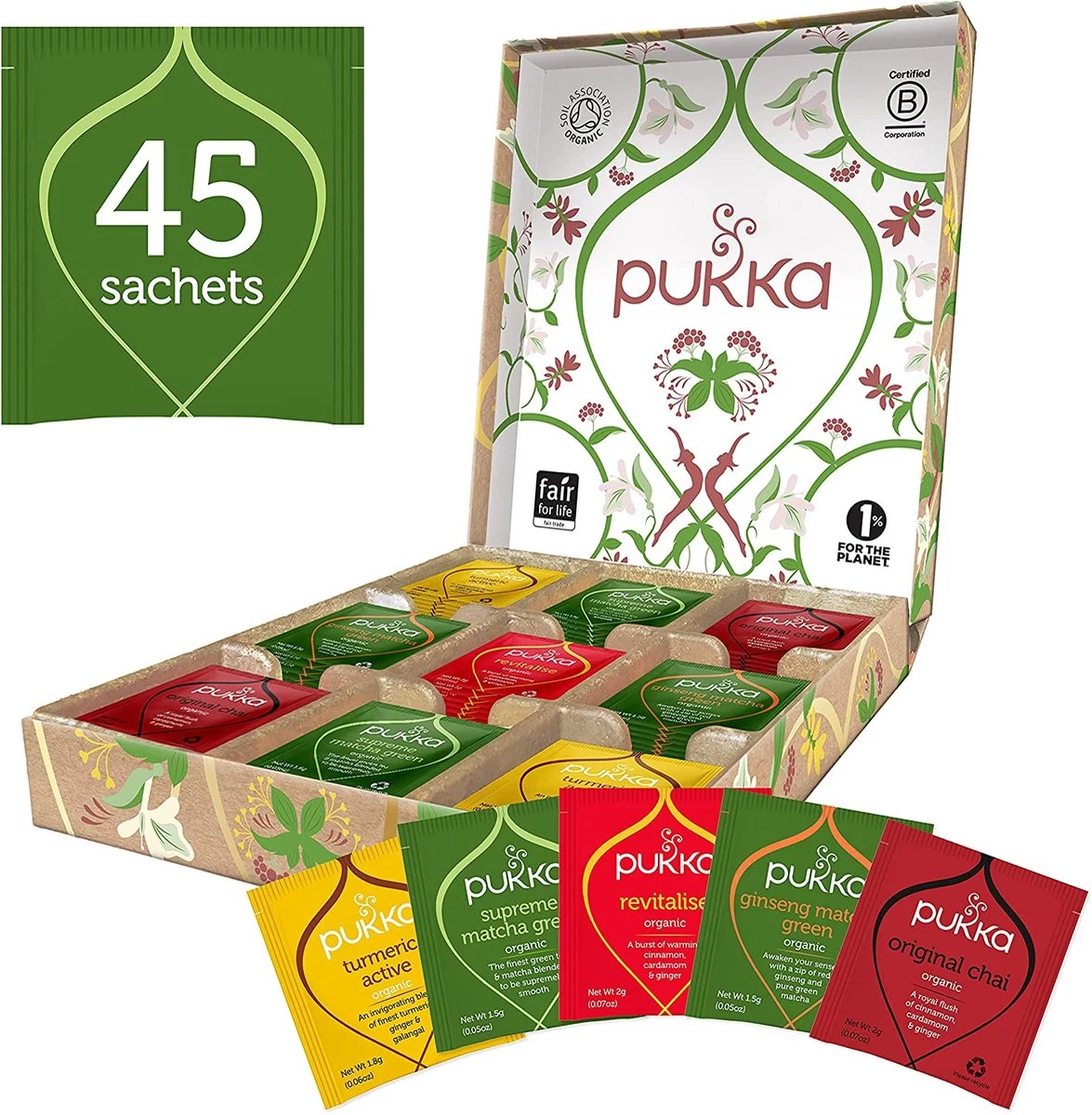 Pukka Active Kruidenthee Geschenkdoos - 5 Blends Biologische Kruidenthee, Ook Leuk Als Verjaardagscadeau - 45 Zakjes - Theedoos - GB-BIO-05 - Afbeelding 2