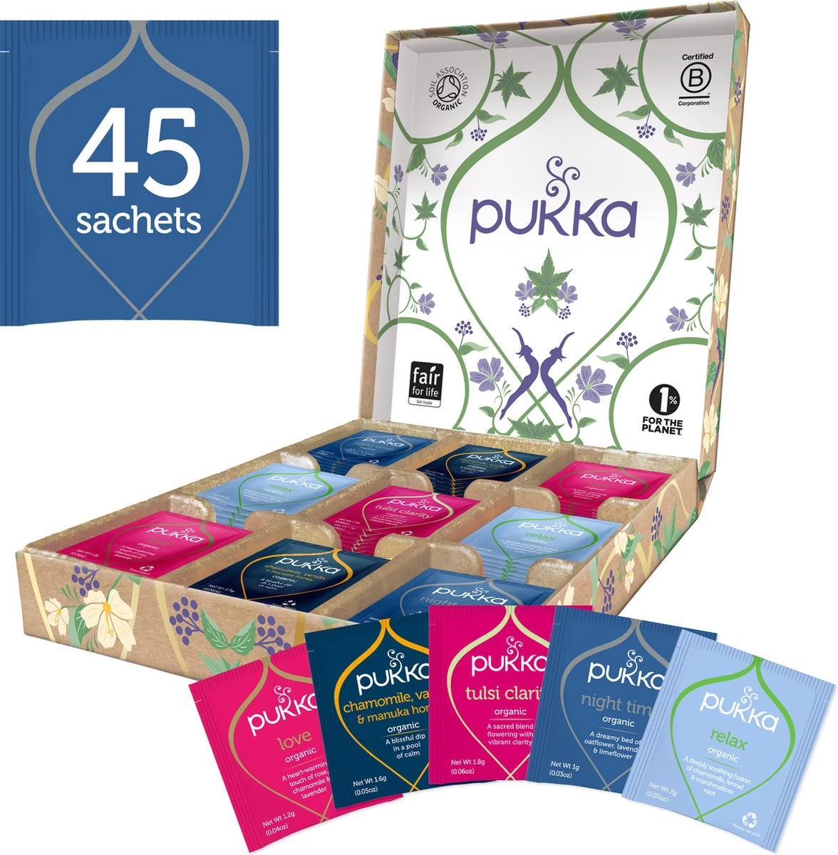 Pukka Relax Kruidenthee Geschenkdoos - 5 Blends Biologische Kruidenthee, Ook Leuk Als Verjaardagscadeau - 45 Zakjes - Theedoos - GB-BIO-05 - Afbeelding 2