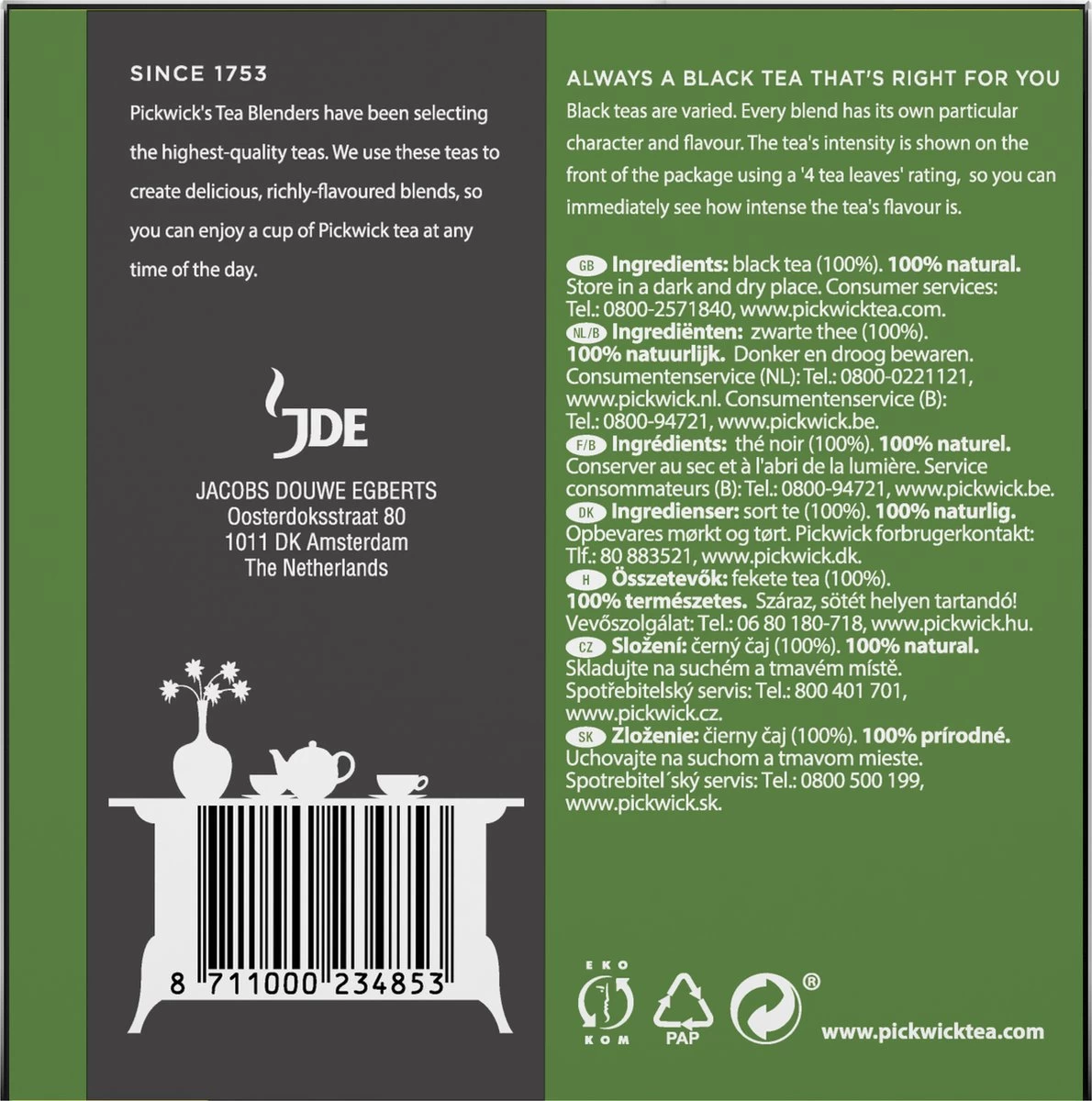 Pickwick English Zwarte Thee - 6 X 40 Zakjes - Extra Grote Verpakking - Afbeelding 3