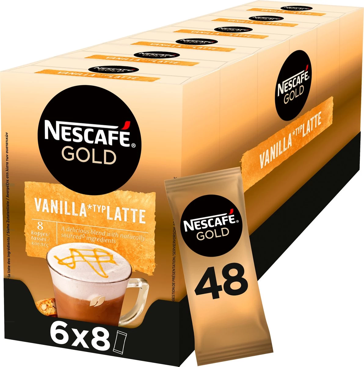 Nescafé Gold Latte Vanille Oploskoffie - 6 Doosjes à 8 Zakjes