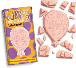 Tony's Chocolonely Witte Chocolade Framboos Biscuit Discodip Chocoladereep - Gefeliciteerd T Is Feest! - Chocolade Cadeau Verjaardag - Belgische Fairtrade Chocolade - 1 X 180 Gram