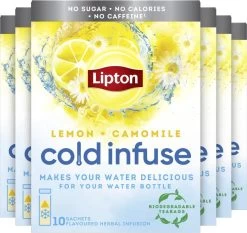 Lipton Cold Infuse Lemon & Camomile, Smaak Voor Koud Water Zonder Suiker En Calorieën - 6 X 10 Zakjes - NL-BIO-01