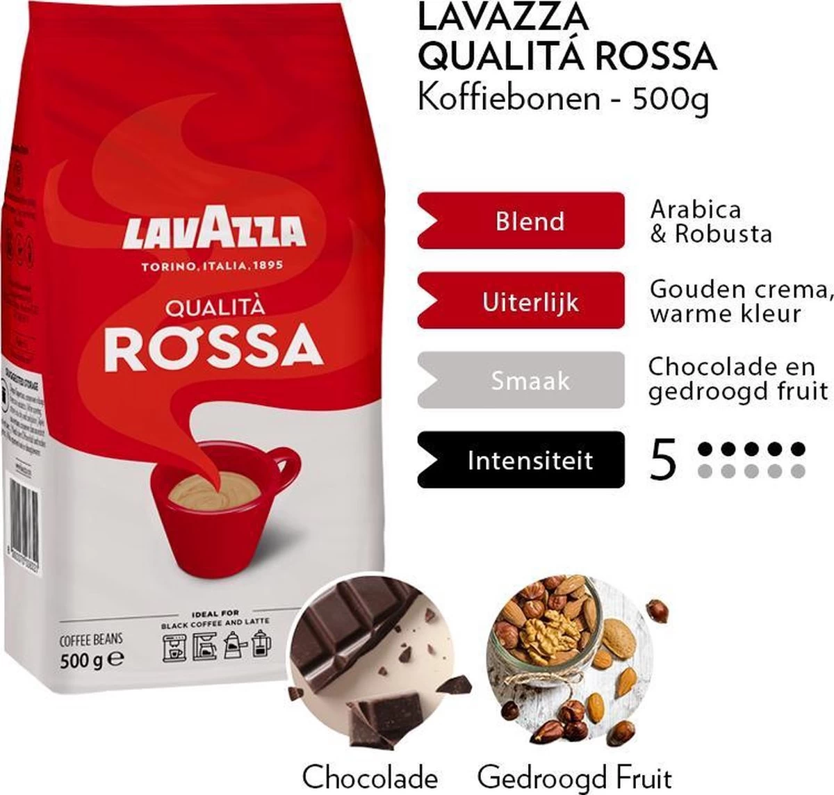 Lavazza Qualita Rossa Koffiebonen - 500 Gram X6 - Afbeelding 3