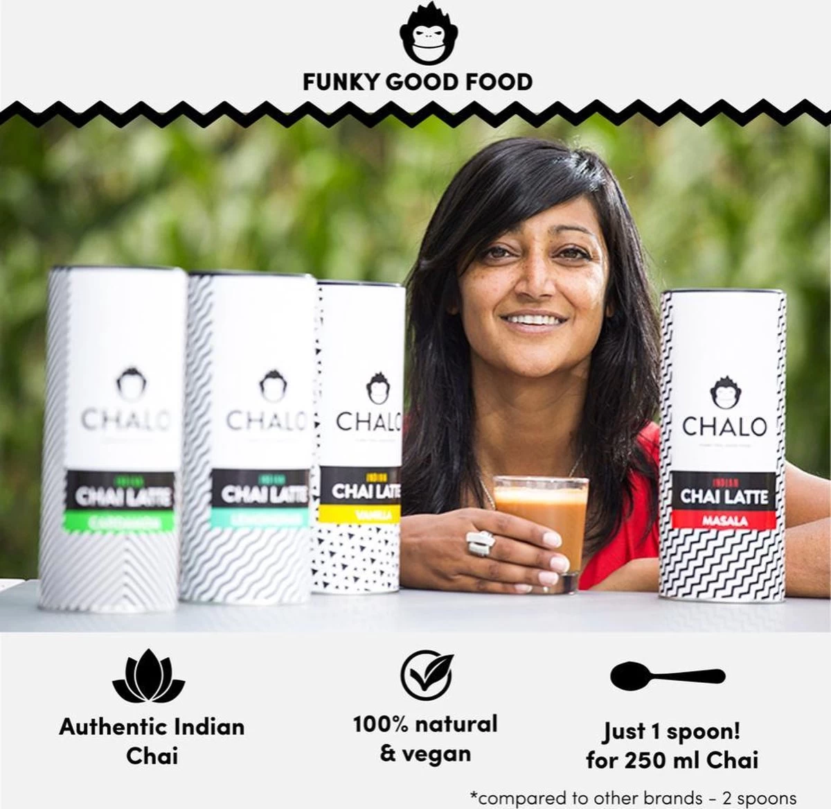 CHALO Cardamom Chai Latte - Indische Vegan Chai - Zwarte Assam Thee - 25 Porties/ 300GR - Afbeelding 2