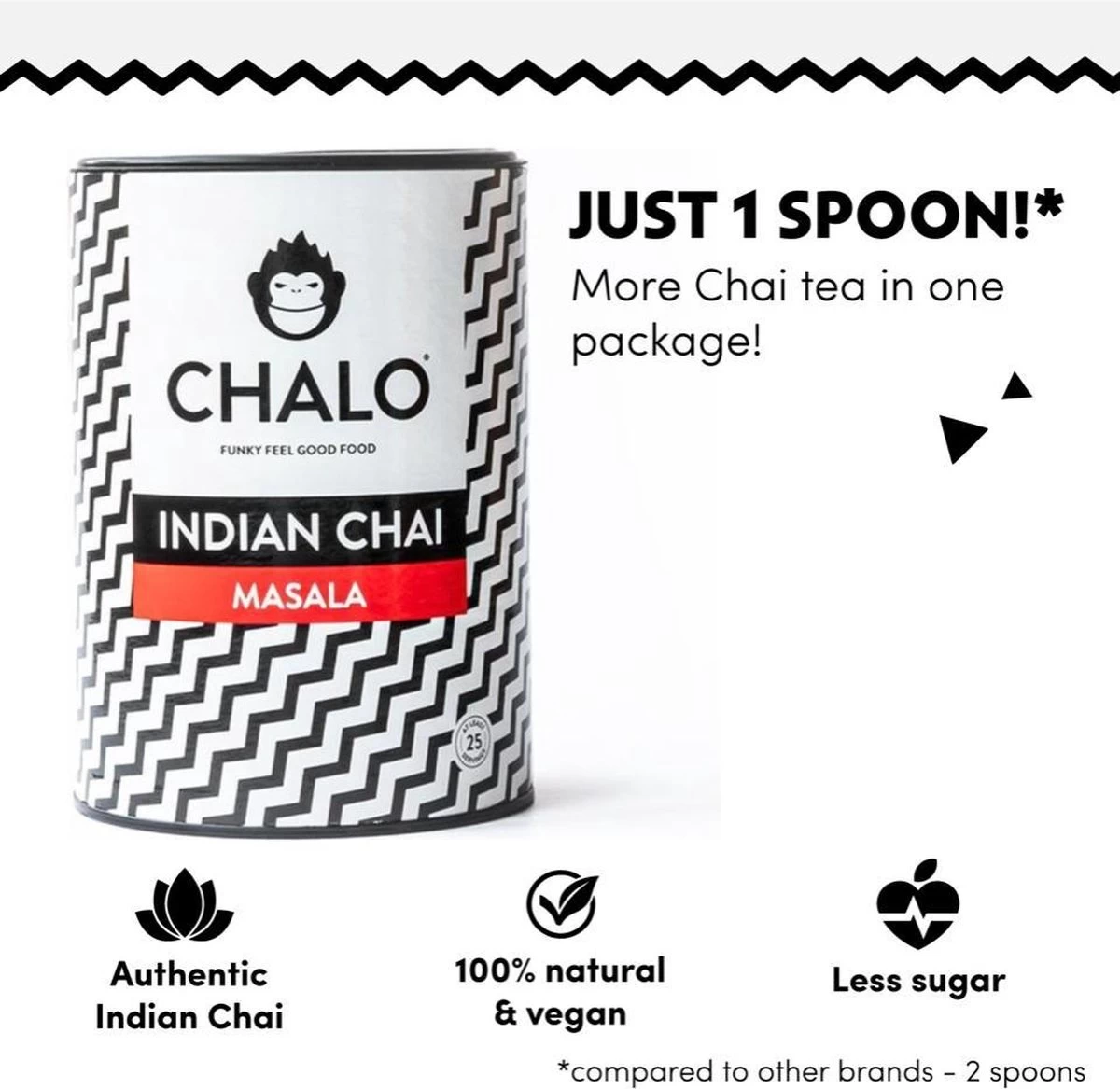 CHALO Prijswinnende Masala Chai Latte - Indische Vegan Chai - Zwarte Assam Thee - 25 Porties/ 300GR - Afbeelding 2