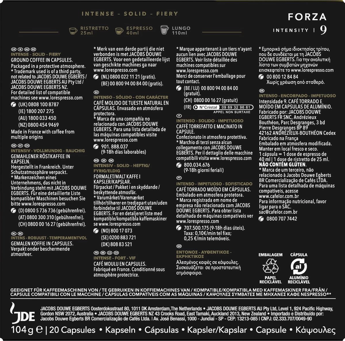 L'OR Espresso Forza Koffiecups - Intensiteit 9/12 - 10 X 20 Capsules - Afbeelding 3