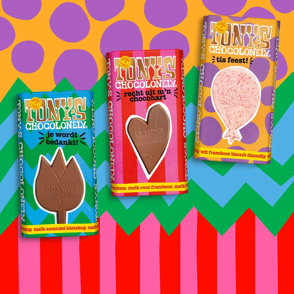 Tony's Chocolonely Witte Chocolade Framboos Biscuit Discodip Chocoladereep - Gefeliciteerd T Is Feest! - Chocolade Cadeau Verjaardag - Belgische Fairtrade Chocolade - 1 X 180 Gram - Afbeelding 6