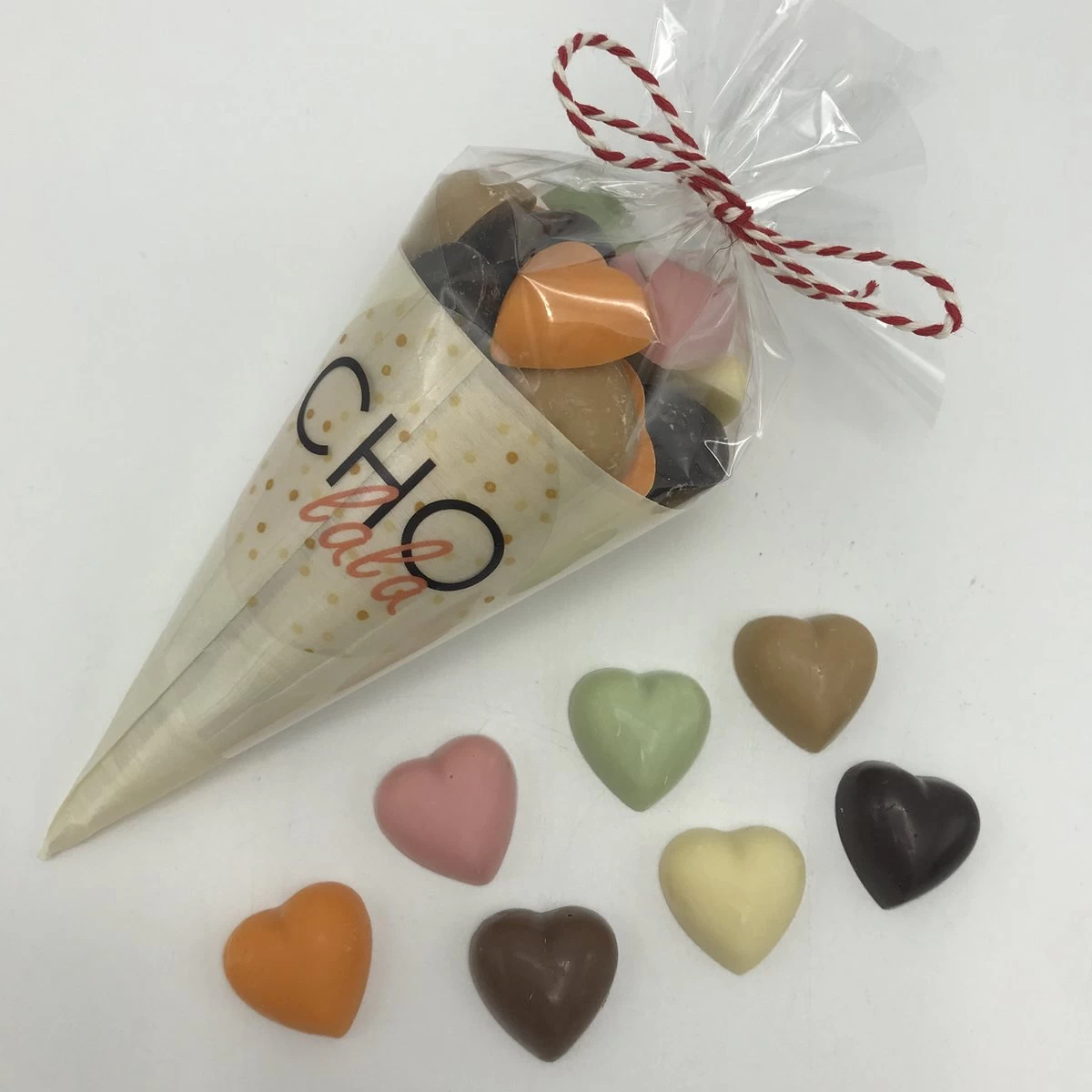 Cho-lala Puntzakje Mixed Chocolade Hartjes | Uitdeelcadeaus | Give Away Chocolade | 60 Gram Handmade Chocolade In Verschillende Smaken | Valentijn Chocolade Hartjes | Love - Afbeelding 2