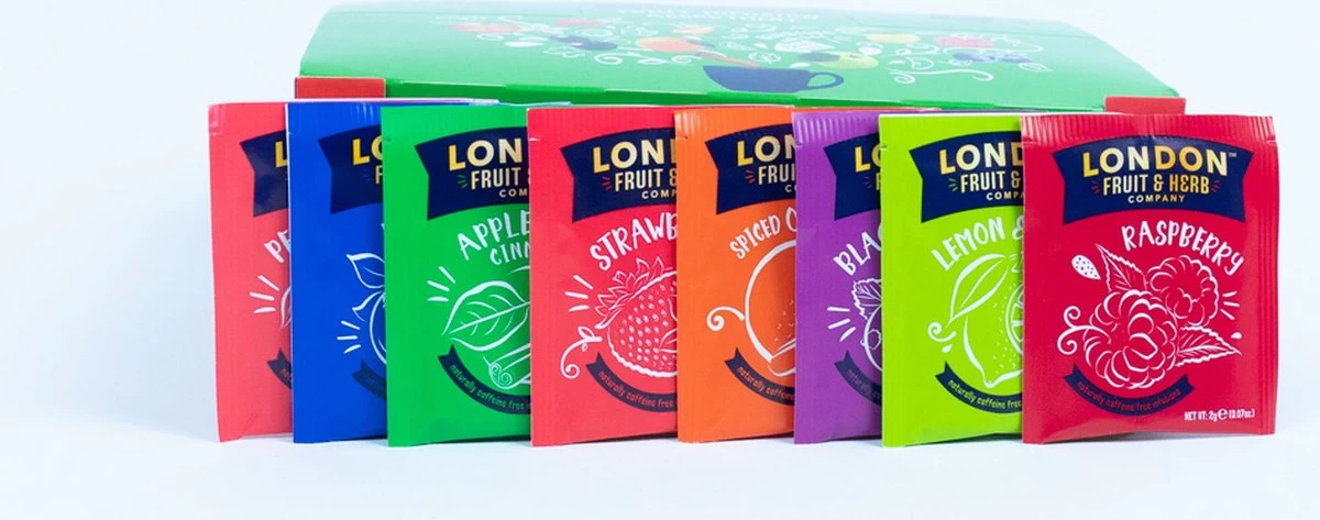 London Fruit & Herb Thee Assortiment – 80 Zakjes Thee, 10 Builtjes Met 8 Verschillende Smaken – Ideaal Cadeau Voor De Thee Liefhebber - Afbeelding 4