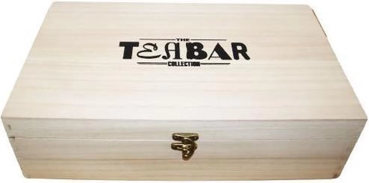Houten Theekist Gevulde Theedoos Met 16 Blikjes Tea Bar Thee Theecadeau - Losse Thee G - 50 Koppen Per 100 Gram - Afbeelding 2