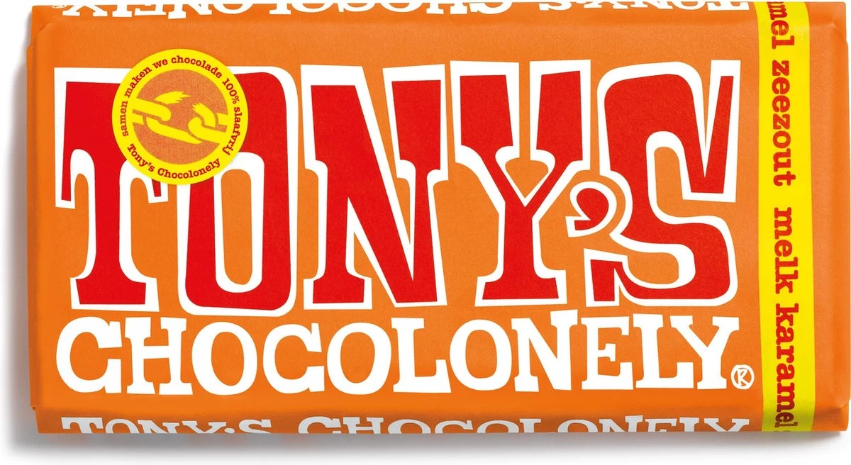 Tony's Chocolonely Chocolade Reep Melk Karamel Zeezout - Melkchocolade Reep - 180 Gram
