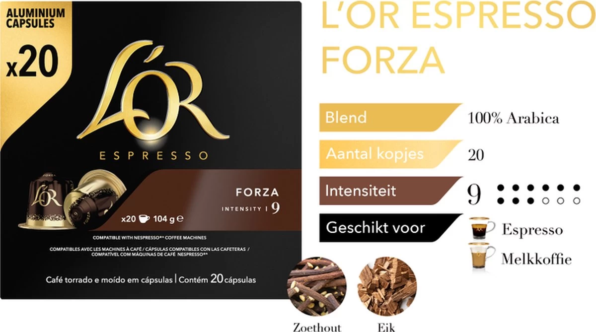 L'OR Espresso Forza Koffiecups - Intensiteit 9/12 - 10 X 20 Capsules - Afbeelding 6
