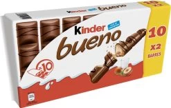 Kinder Bueno 4x10 Pakjes= 40 Stuks Van 2 Pack-Chocolade Reepjes-uitdeel Chocolade Reepjes- Chocolade
