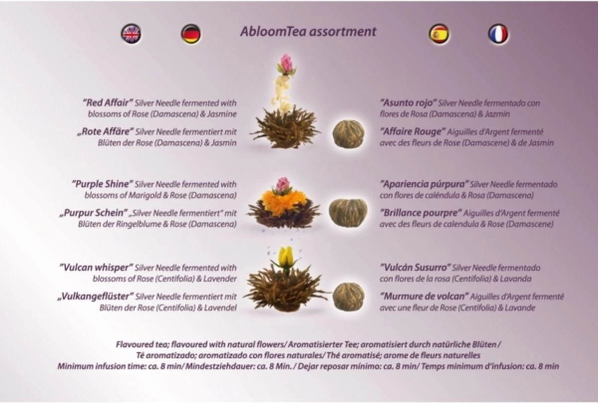 Creano Theebloemen Geschenkset Kadoverpakking Theebloemen En Glazen Theekan - Witte Theebloemen En Zwarte Theebloemen (6 Stuks) - Afbeelding 7