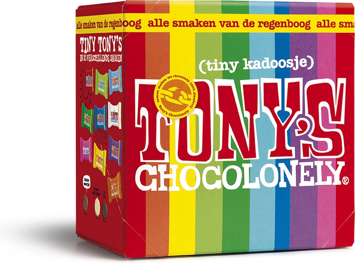 Tony's Chocolonely Tiny's Kadoosje Mix Chocolade Cadeau - 22 Mini Uitdeel Chocolaatjes - 200 Gram - Belgische Fairtrade Chocolade