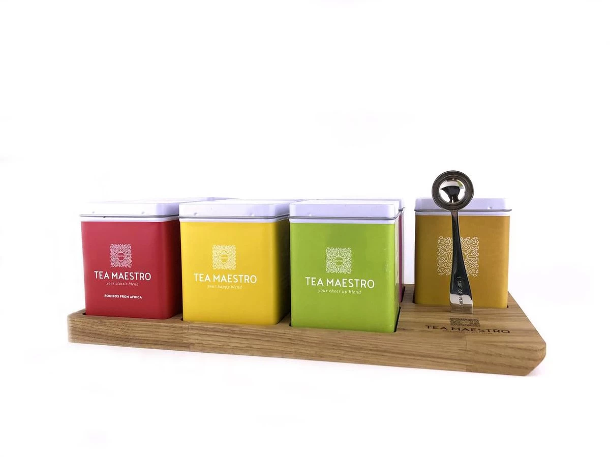 Dutch Tea Maestro - DUTCH TEA MAESTRO - Thee Cadeau - Thee Geschenk - Thee Pakket - Theeplank 7 Blikjes Losse Thee Cadeau - Afbeelding 2
