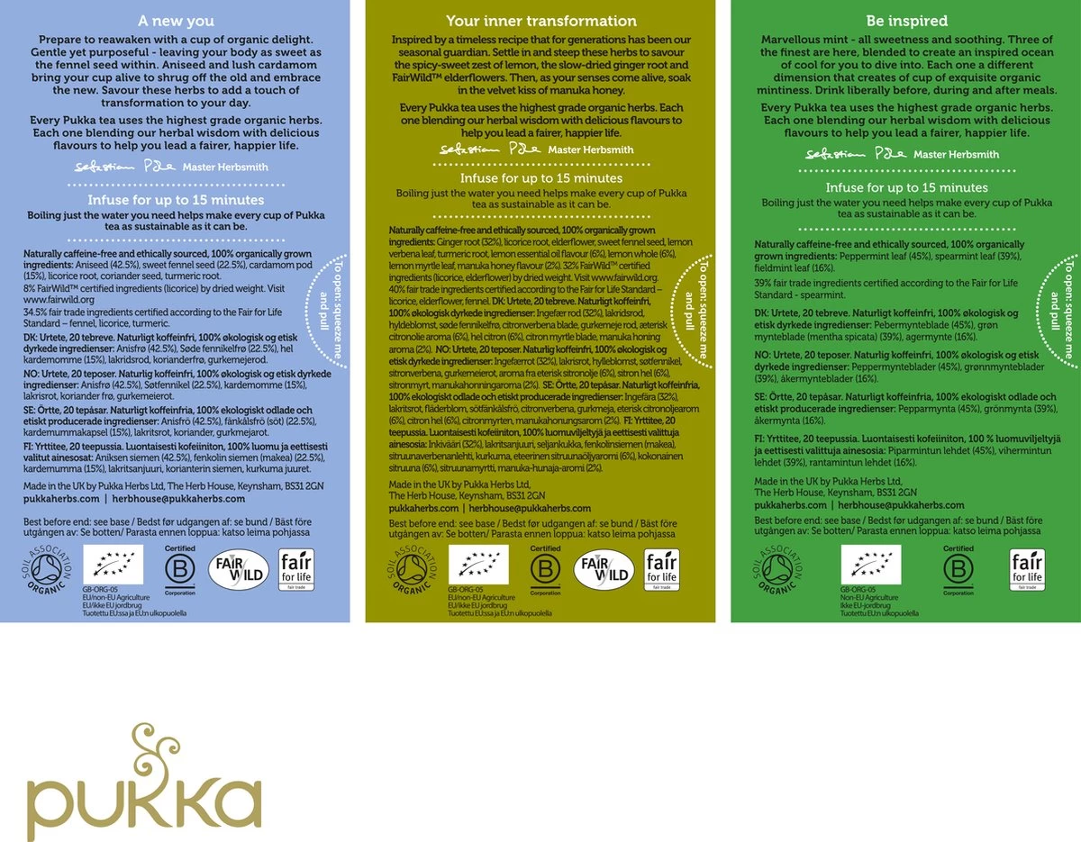 Pukka After Dinner Thee Bundel, Biologische Kruidenthee Voor Na De Maaltijd - 3 X 20 Zakjes - GB-BIO-05 - Afbeelding 2