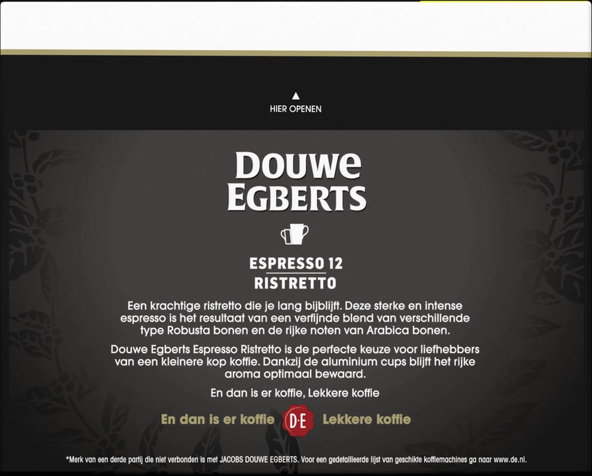 Douwe Egberts Espresso Ristretto Koffiecups (12) - 5 X 40 Koffiecups - Afbeelding 2
