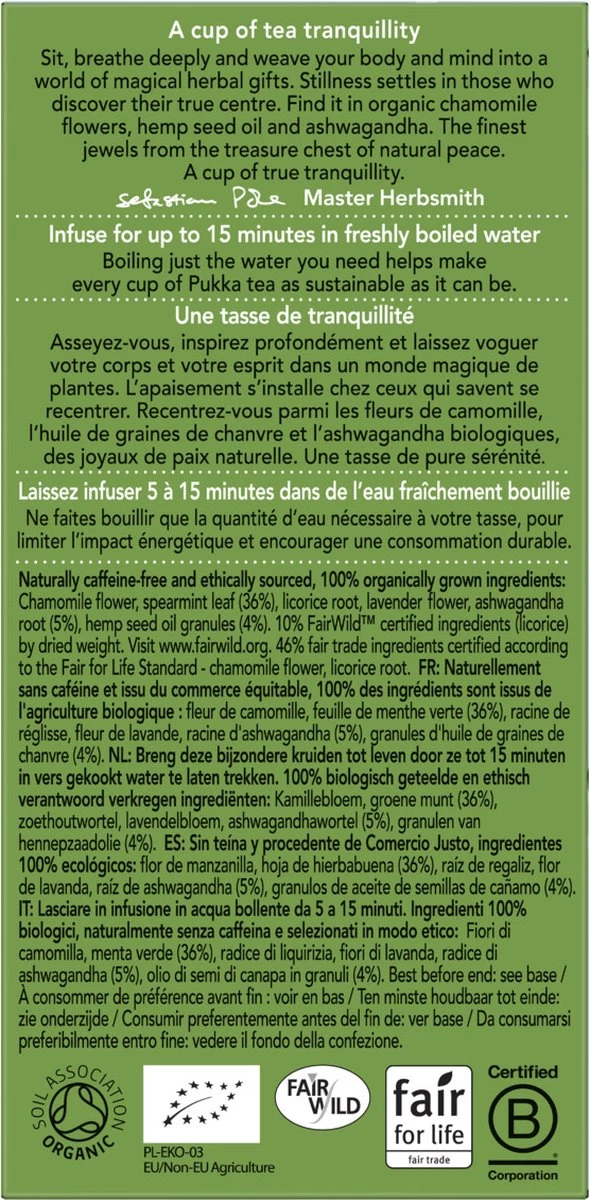 Pukka Peace Thee, Met Kamille, Munt, Ashwagandawortel En Granulen Van Hennepzaadolie - 4 X 20 Zakjes - GB-BIO-05 - Afbeelding 2