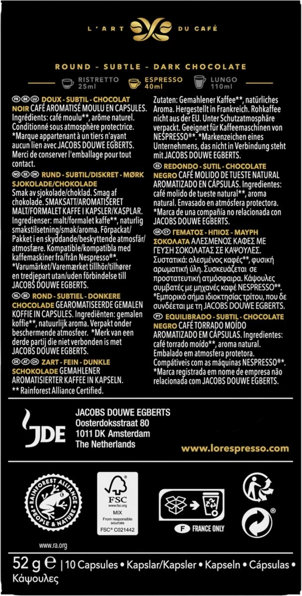 L'OR Espresso Chocolat Koffiecups - 10 X 10 Capsules - Afbeelding 2