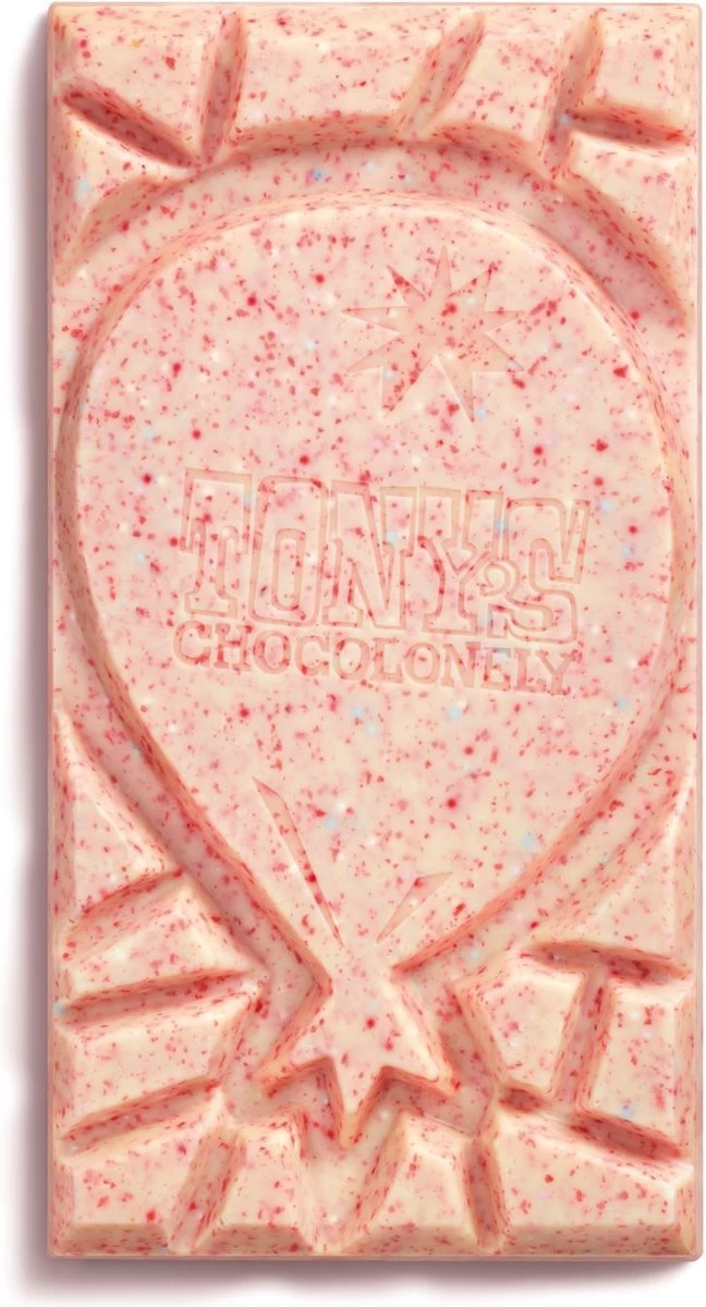 Tony's Chocolonely Witte Chocolade Framboos Biscuit Discodip Chocoladereep - Gefeliciteerd T Is Feest! - Chocolade Cadeau Verjaardag - Belgische Fairtrade Chocolade - 1 X 180 Gram - Afbeelding 3