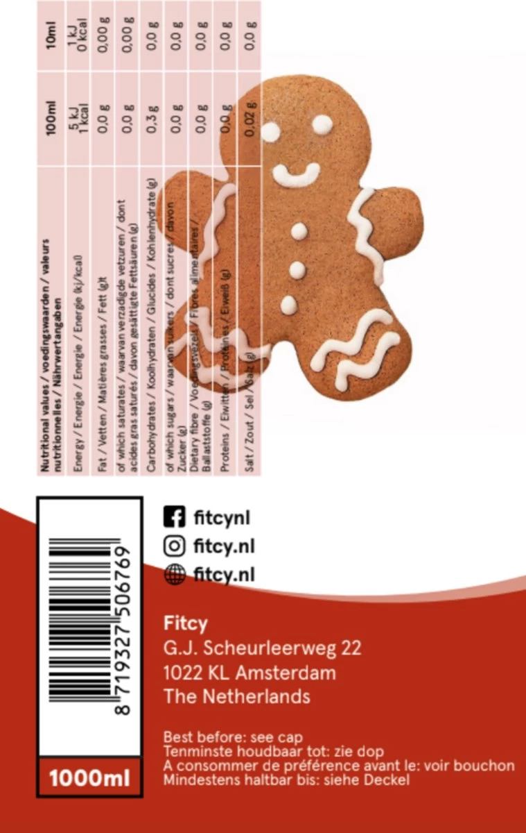 Fitcy | Koffiesiroop | Gingerbread | Barista Syrup | Zero | Vegan | Vetvrij | Suikervrij | Keto-vriendelijk | Koffie | Siroop | MET DOSEERPOMP | 1L - Afbeelding 3