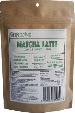 GreenMug- Matcha Cardamom Chai Latte- 75grams-Matcha Groene Thee Uit Japan-Matcha Poeder-ook Ideaal Voor Smoothies En Ijs Latte- Gezond Cadeau-koffie Of Thee Vervanger