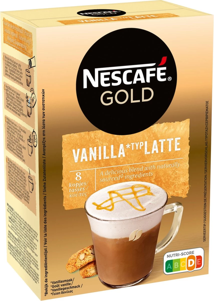 Nescafé Gold Latte Vanille Oploskoffie - 6 Doosjes à 8 Zakjes - Afbeelding 2