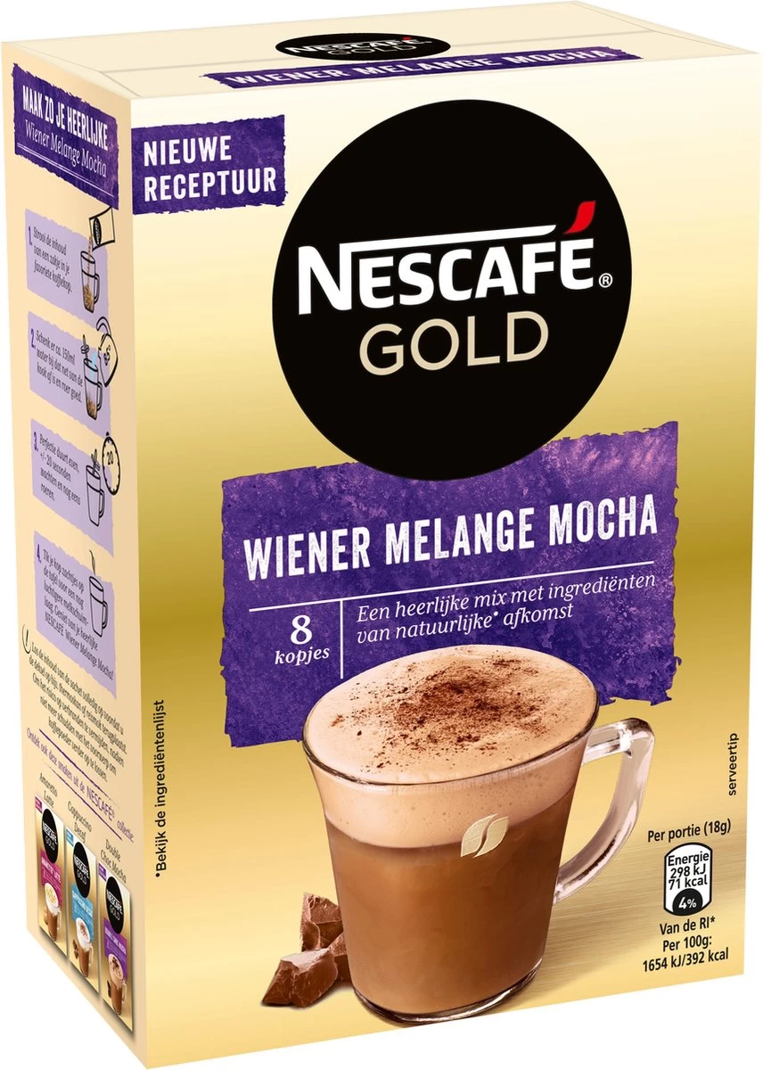 Nescafé Gold Wiener Melange Mocha Oploskoffie - 6 Doosjes à 8 Zakjes - Afbeelding 5