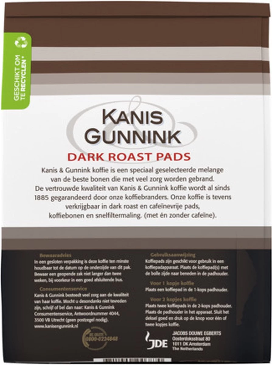Kanis & Gunnink Dark Roast Koffiepads - 10 X 36 Pads - Afbeelding 3