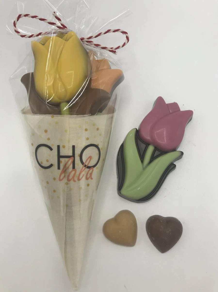 Cho-lala Puntzakje Chocolade Tulpen | Uitdeelcadeaus | Chocolade Cadeau | Give Away 60 Gram Chocolade Tulpen | Hollandse Tulpen - Afbeelding 3